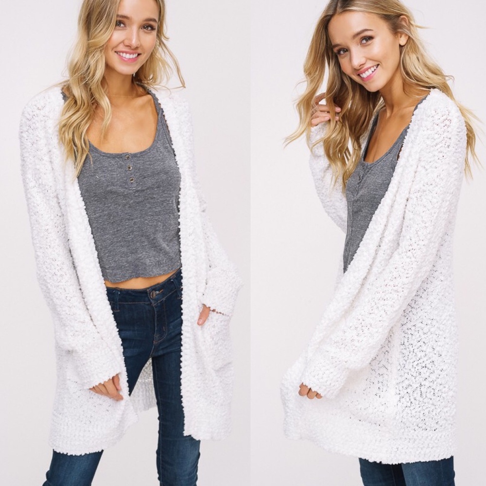 IVORY Popcorn Cozy Pocket Open Cadigan